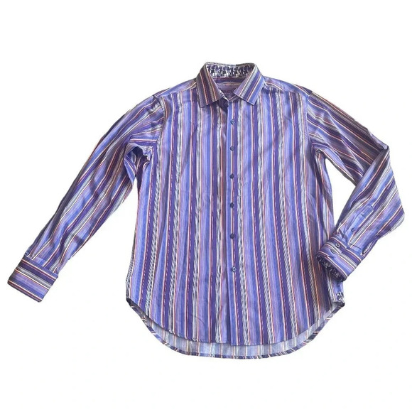 Robert Graham Purple Stripe Button-Down Shirt Dress Casual Size Medium Men's - Picture 1 of 11
